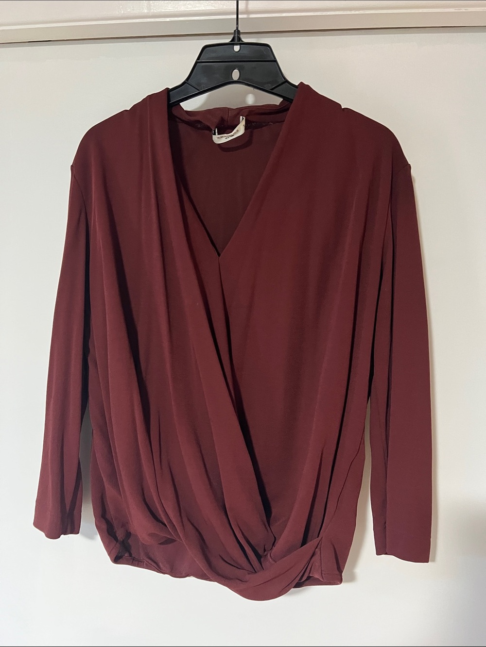 MM Lafleur Draped Surplice Blouse in Burgundy